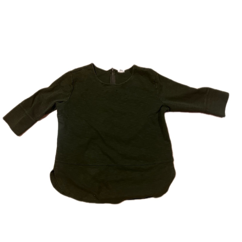 Merona women’s 3/4 Sleeve Top Forest Green with half zipper back Women’s Large